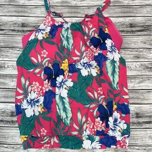 18 Swim by Cacique Pink tropical Floral swim tankini top Lane Bryant